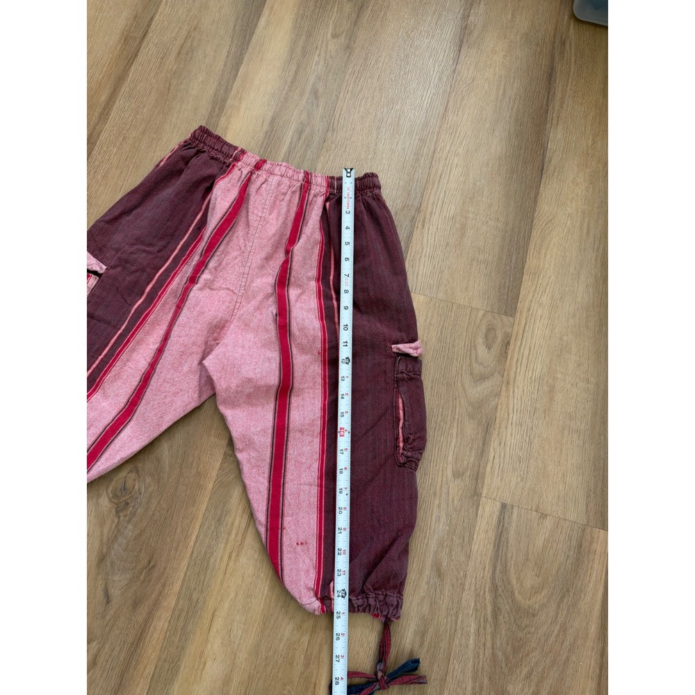 Cotton Striped Cargo Pants Pink Burgundy Boho Harem Trousers wide leg hippie - Picture 8 of 9